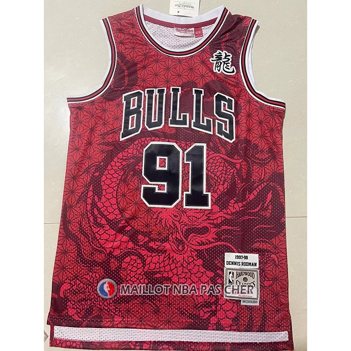 Maillot Chicago Bulls Dennis Rodman NO 91 Asian Heritage Throwback 1997-98 Rouge